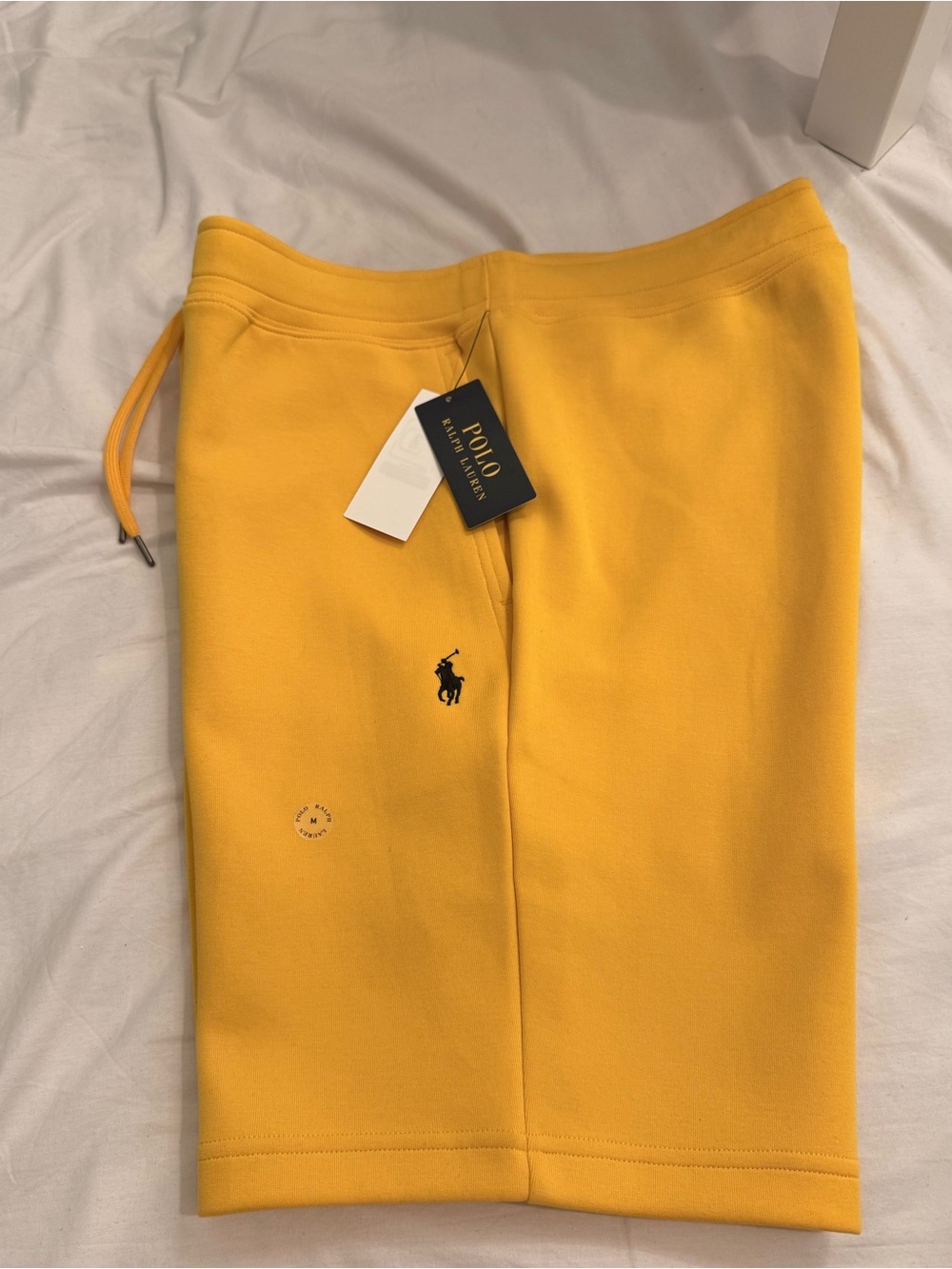 Polo by Ralph Lauren Yellow Knit Men’s Athletic Shorts with Navy Logo New Medium